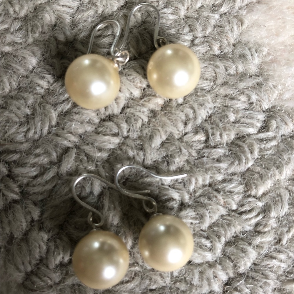 Pair of Shell Pearl and Sterling Silver Earrings